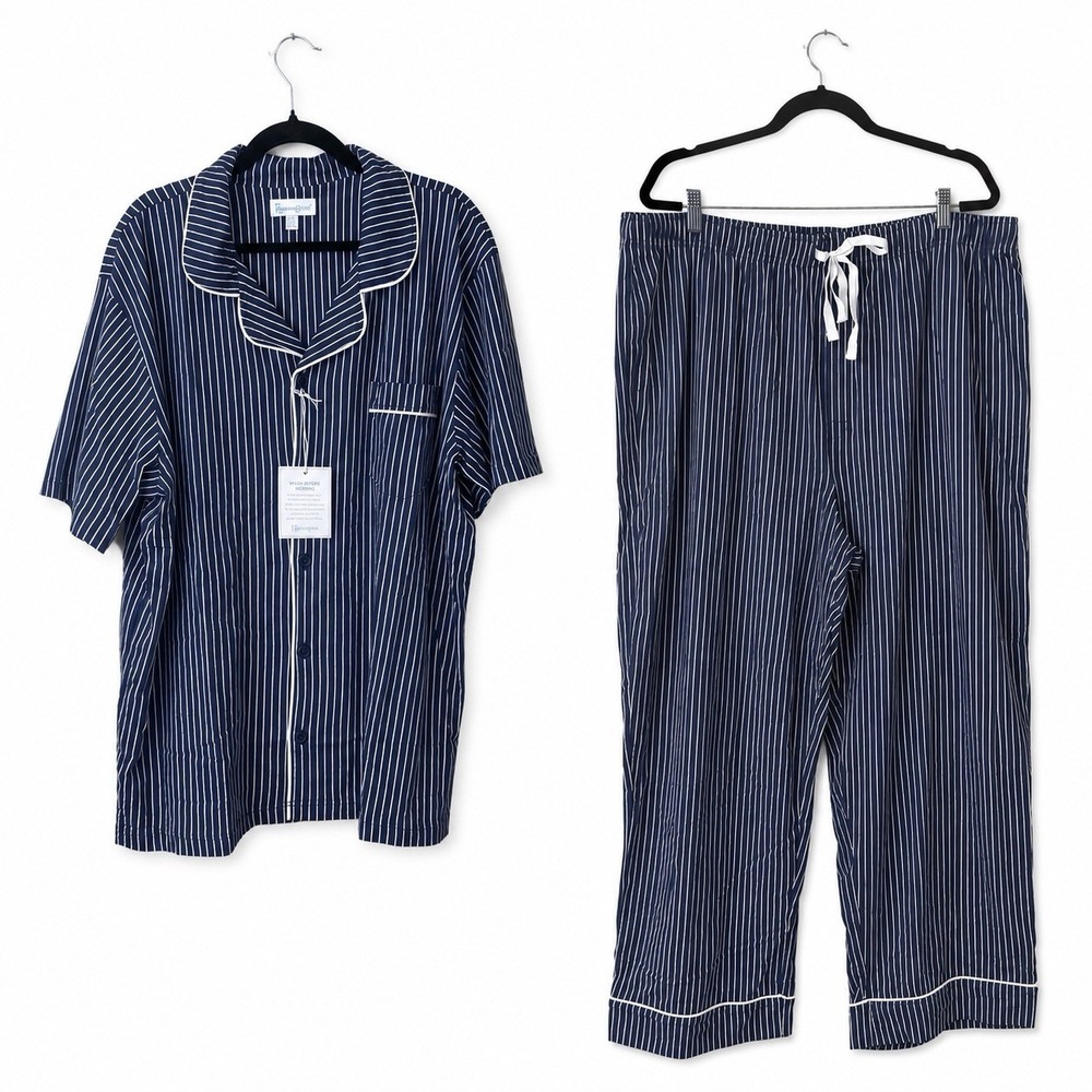 New Pajamagram‎ Pajamas Sleep Set Mens XXL Blue Stripe Stretch Cotton Knit Comfy